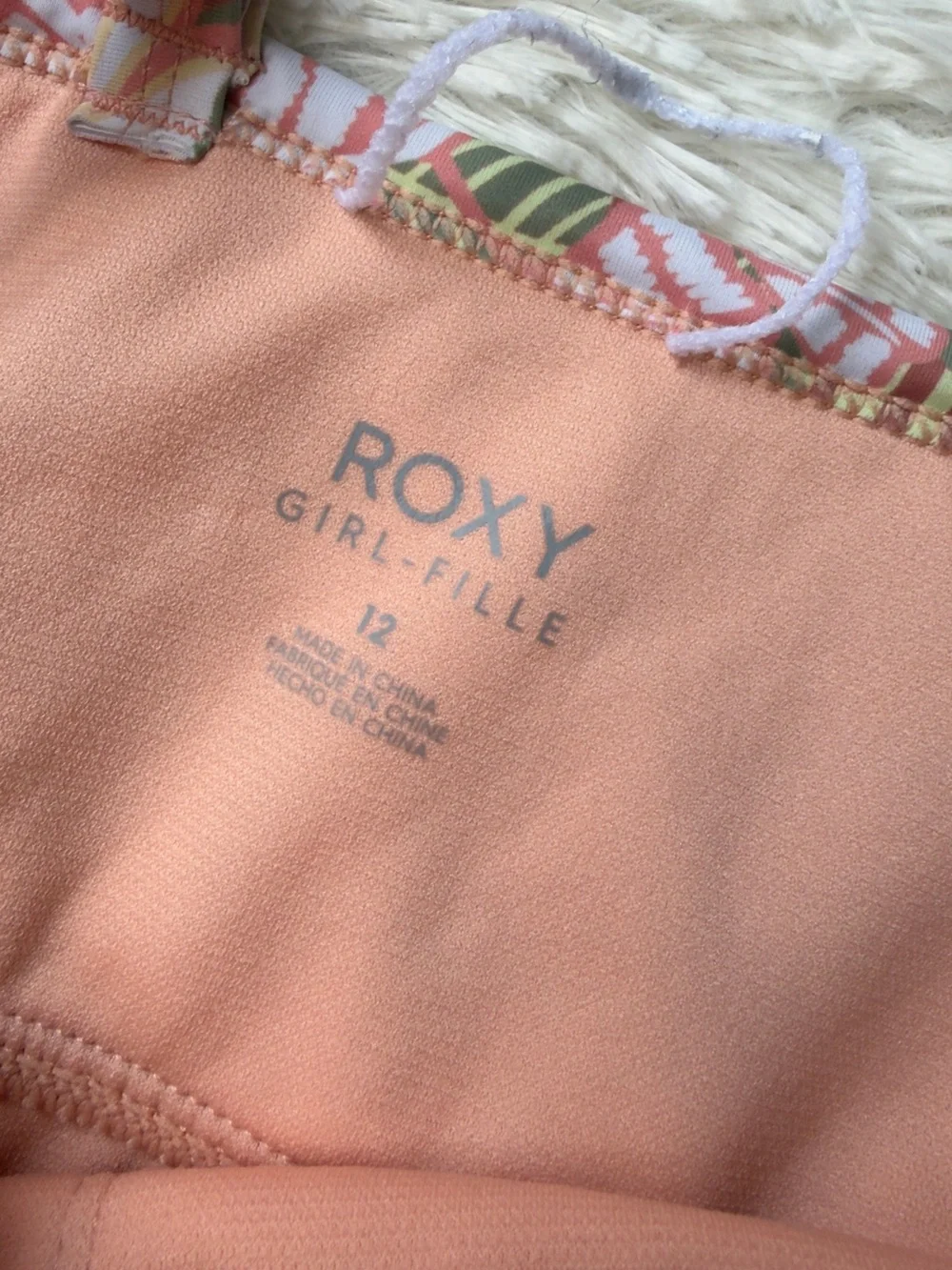 Roxy Peach Girls' Swimsuit with Floral Trim